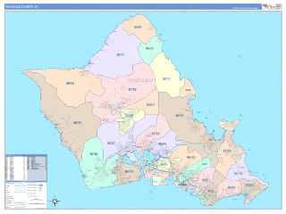 Honolulu County, HI ColorCast style ZIP Code wall map