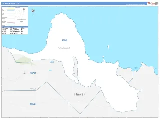 Kalawao County, HI Business Reference style ZIP Code wall map