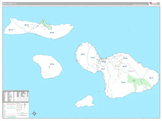 Maui County, HI ZIP Code Wall Map, Classic style