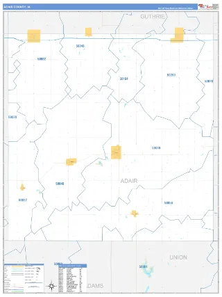 Adair County, IA Business Reference style ZIP Code wall map
