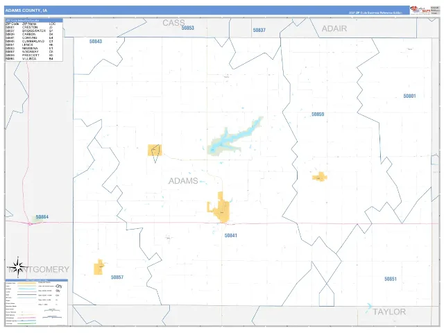 Adams County, IA ZIP Code Wall Map, Business Reference style