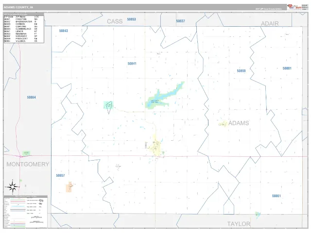 Adams County, IA ZIP Code Wall Map, Classic style