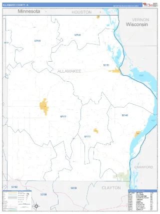 Allamakee County, IA Business Reference style ZIP Code wall map