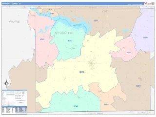 Appanoose County, IA ColorCast style ZIP Code wall map