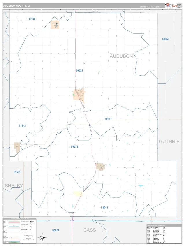 Audubon County, IA ZIP Code Wall Map, Classic style