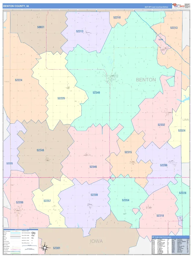 Benton County, IA ZIP Code Wall Map, ColorCast style