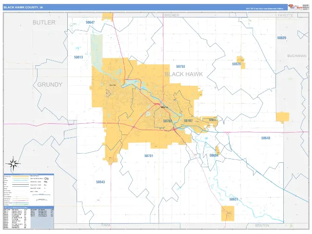 Black Hawk County, IA ZIP Code Wall Map, Business Reference style