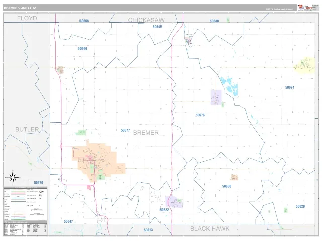 Bremer County, IA ZIP Code Wall Map, Classic style