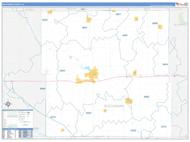 Buchanan County, IA ZIP Code Wall Map, Business Reference style