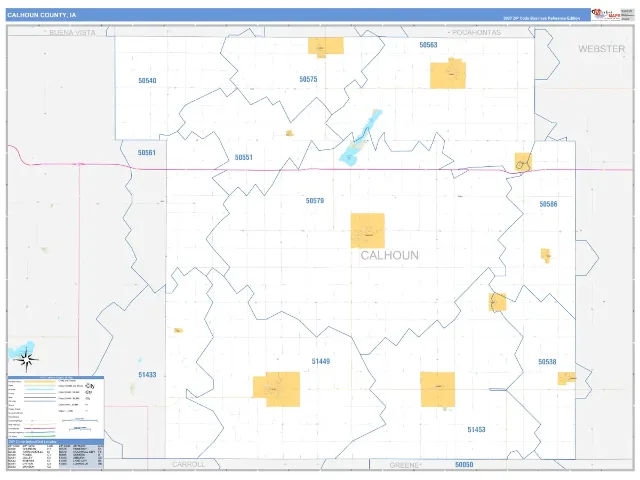 Calhoun County, IA ZIP Code Wall Map, Business Reference style