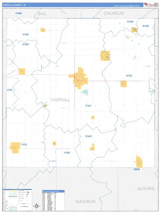 Carroll County, IA Business Reference style ZIP Code wall map