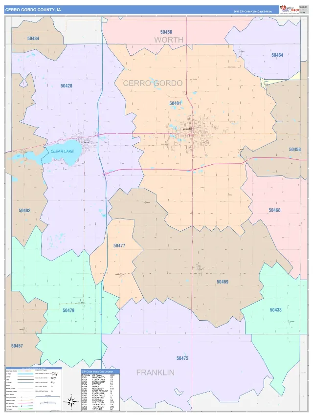 Cerro Gordo County, IA ZIP Code Wall Map, ColorCast style