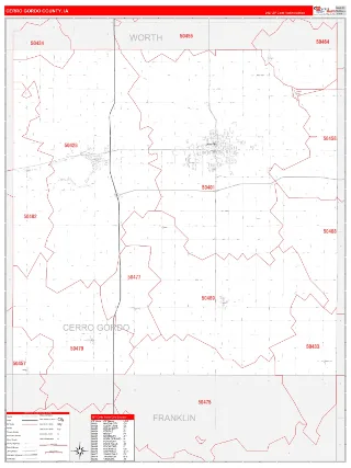 Cerro Gordo County, IA RedLine style ZIP Code wall map
