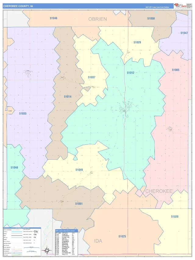 Cherokee County, IA ZIP Code Wall Map, ColorCast style