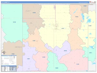 Clay County, IA ColorCast style ZIP Code wall map