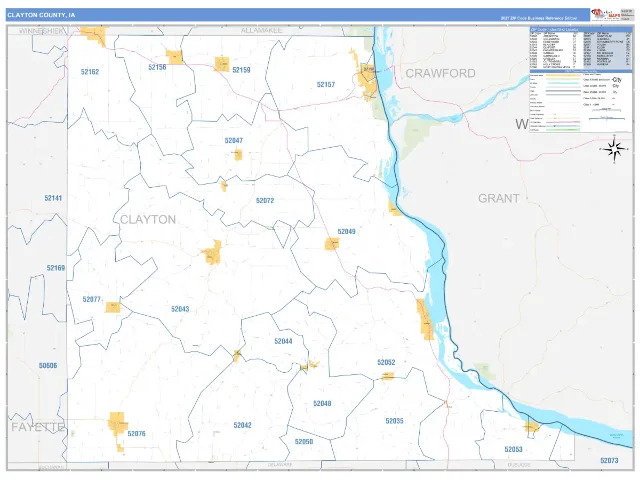 Clayton County, IA ZIP Code Wall Map, Business Reference style