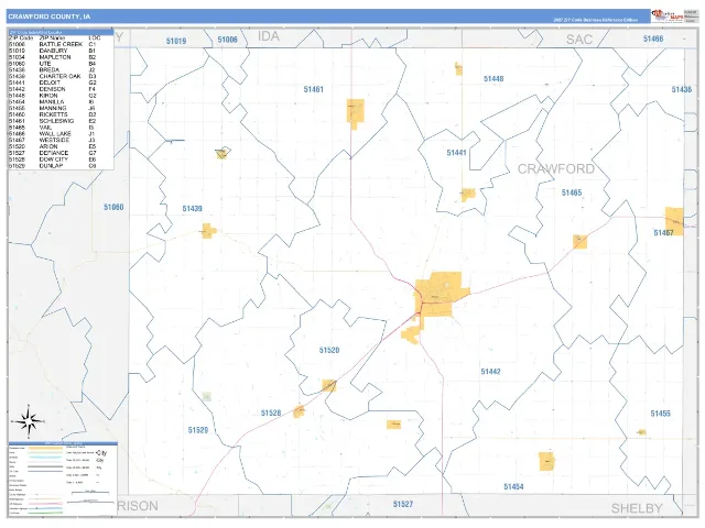 Crawford County, IA ZIP Code Wall Map, Business Reference style