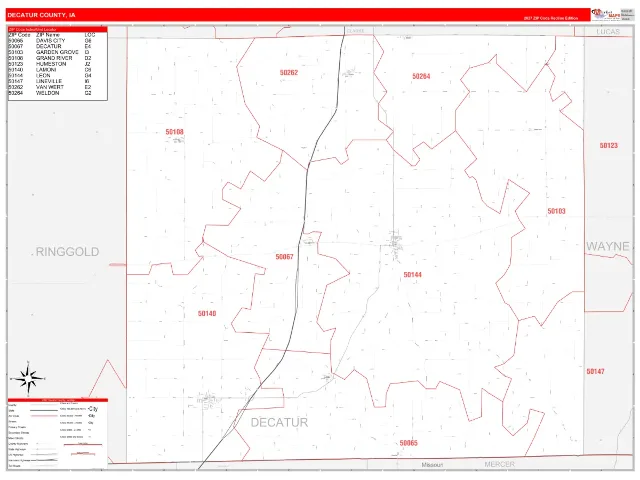 Decatur County, IA ZIP Code Wall Map, RedLine style