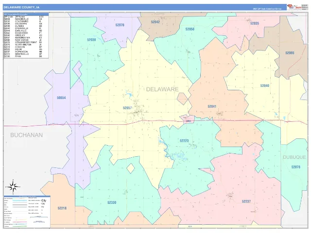 Delaware County, IA ZIP Code Wall Map, ColorCast style
