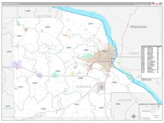 Dubuque County, IA ZIP Code Wall Map, Classic style