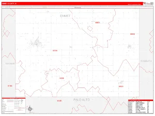 Emmet County, IA RedLine style ZIP Code wall map