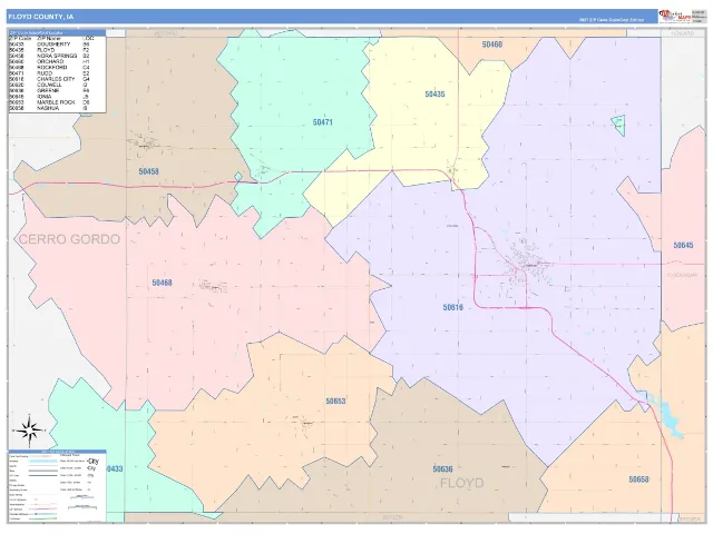 Floyd County, IA ZIP Code Wall Map, ColorCast style