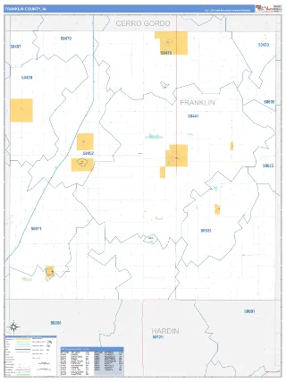 Franklin County, IA Business Reference style ZIP Code wall map