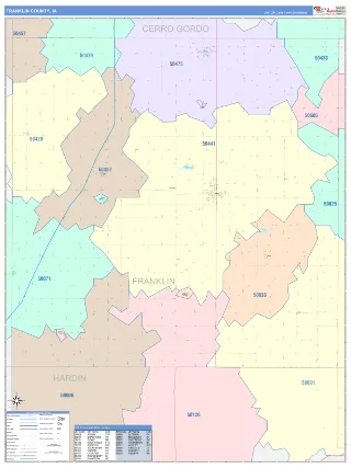 Franklin County, IA ColorCast style ZIP Code wall map