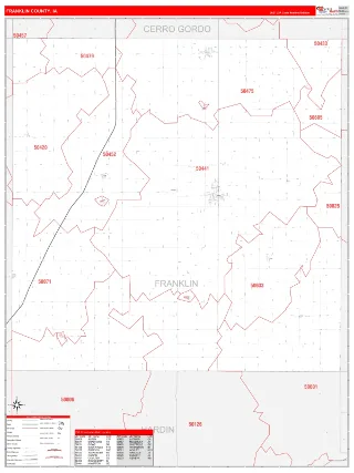 Franklin County, IA RedLine style ZIP Code wall map