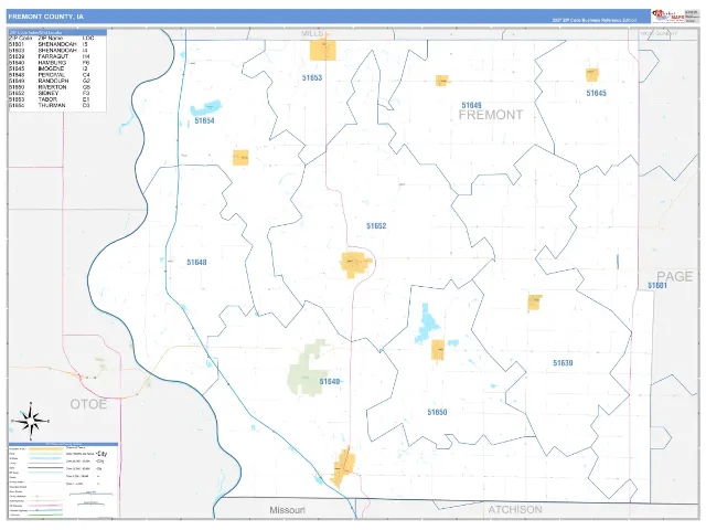 Fremont County, IA ZIP Code Wall Map, Business Reference style