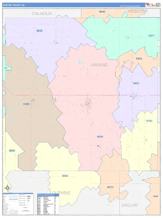 Greene County, IA ColorCast style ZIP Code wall map