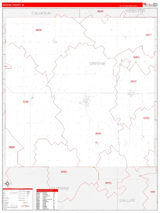 Greene County, IA RedLine style ZIP Code wall map