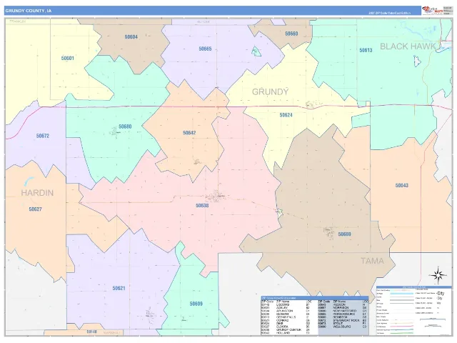 Grundy County, IA ZIP Code Wall Map, ColorCast style