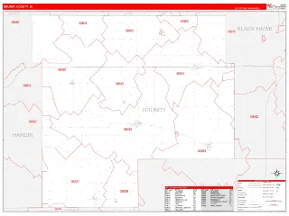 Grundy County, IA RedLine style ZIP Code wall map