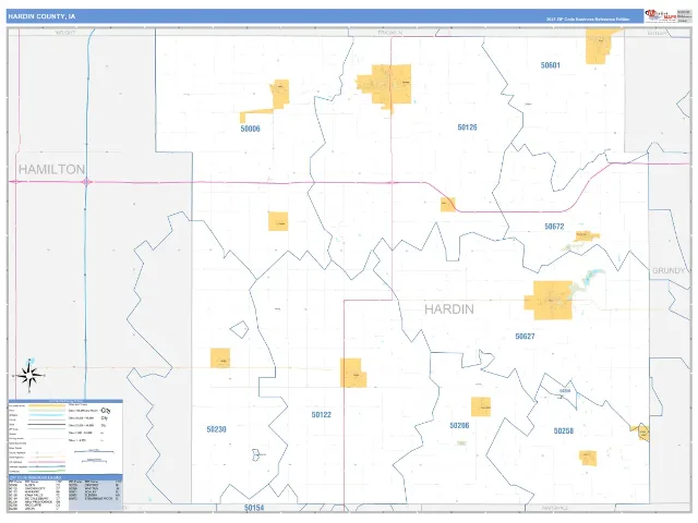 Hardin County, IA ZIP Code Wall Map, Business Reference style