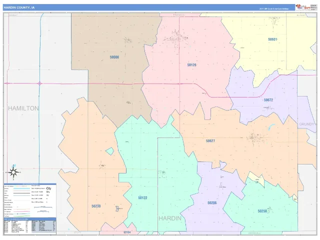 Hardin County, IA ZIP Code Wall Map, ColorCast style