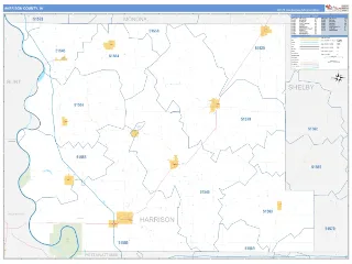 Harrison County, IA Business Reference style ZIP Code wall map