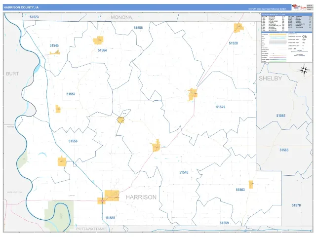 Harrison County, IA ZIP Code Wall Map, Business Reference style