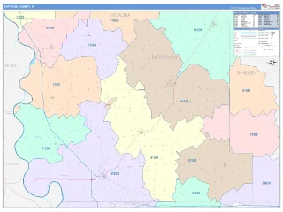 Harrison County, IA ColorCast style ZIP Code wall map