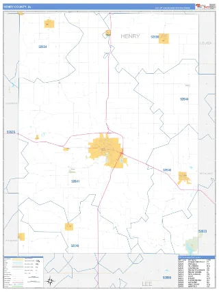 Henry County, IA Business Reference style ZIP Code wall map