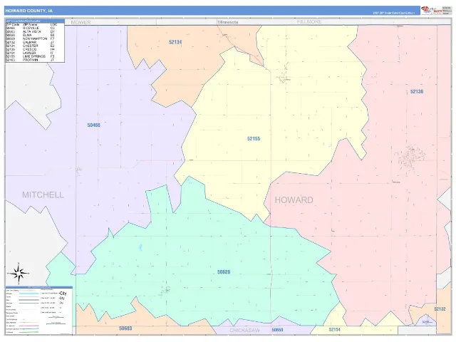 Howard County, IA ZIP Code Wall Map, ColorCast style