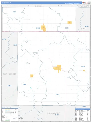 Ida County, IA Business Reference style ZIP Code wall map