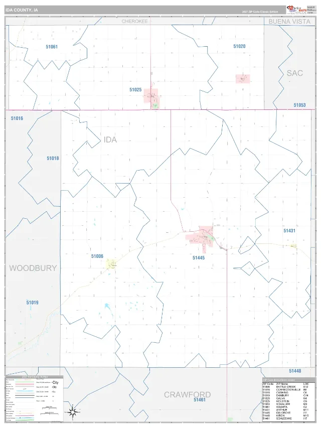 Ida County, IA ZIP Code Wall Map, Classic style