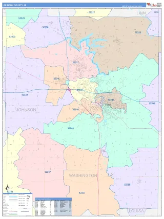 Johnson County, IA ColorCast style ZIP Code wall map