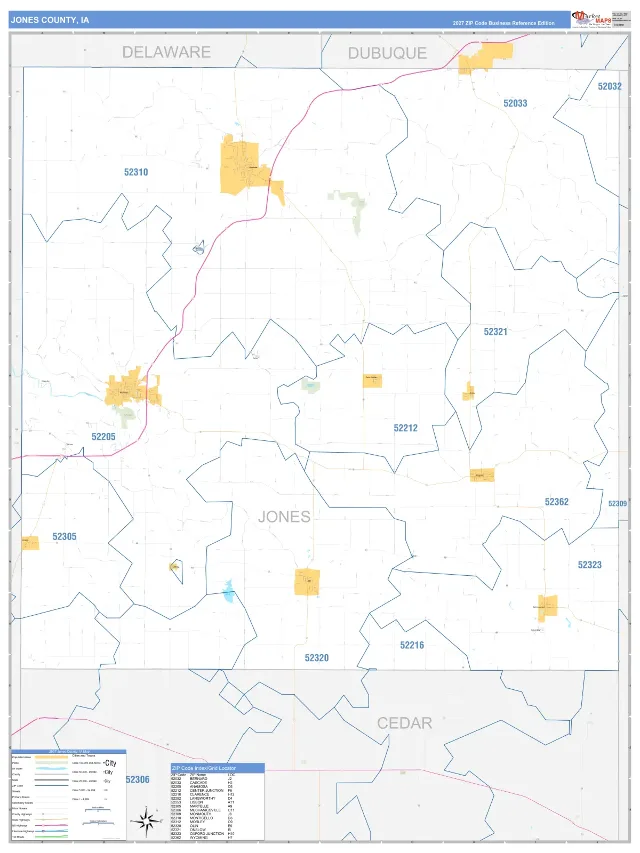Jones County, IA ZIP Code Wall Map, Business Reference style