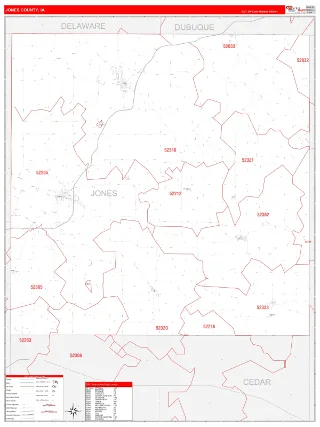 Jones County, IA RedLine style ZIP Code wall map