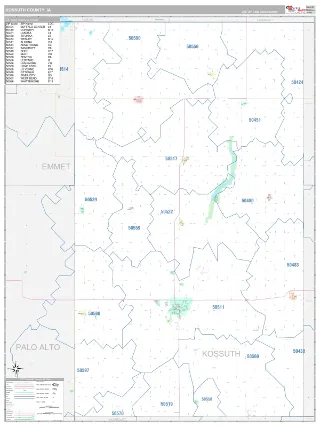 Kossuth County, IA Classic style ZIP Code wall map
