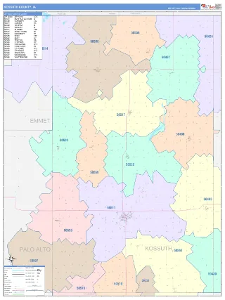 Kossuth County, IA ColorCast style ZIP Code wall map