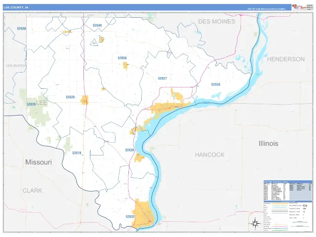 Lee County, IA ZIP Code Wall Map, Business Reference style