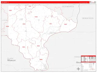 Lee County, IA RedLine style ZIP Code wall map